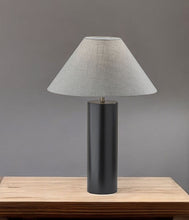26" Natural Solid Wood Cylinder Table Lamp With White Cone Shade