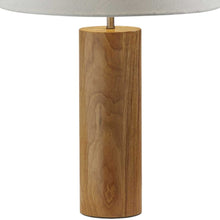 26" Natural Solid Wood Cylinder Table Lamp With White Cone Shade