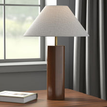 26" Natural Solid Wood Cylinder Table Lamp With White Cone Shade