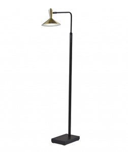 54" Black And Gold Metal LED Task Floor Lamp With Gold Metal Empire Shade
