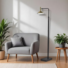 54" Black And Gold Metal LED Task Floor Lamp With Gold Metal Empire Shade