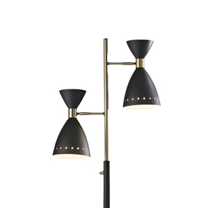 68" Black And Gold Metal Two Light Task Floor Lamp With Black Metal Cone Shade