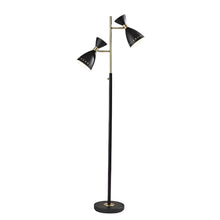 68" Black And Gold Metal Two Light Task Floor Lamp With Black Metal Cone Shade