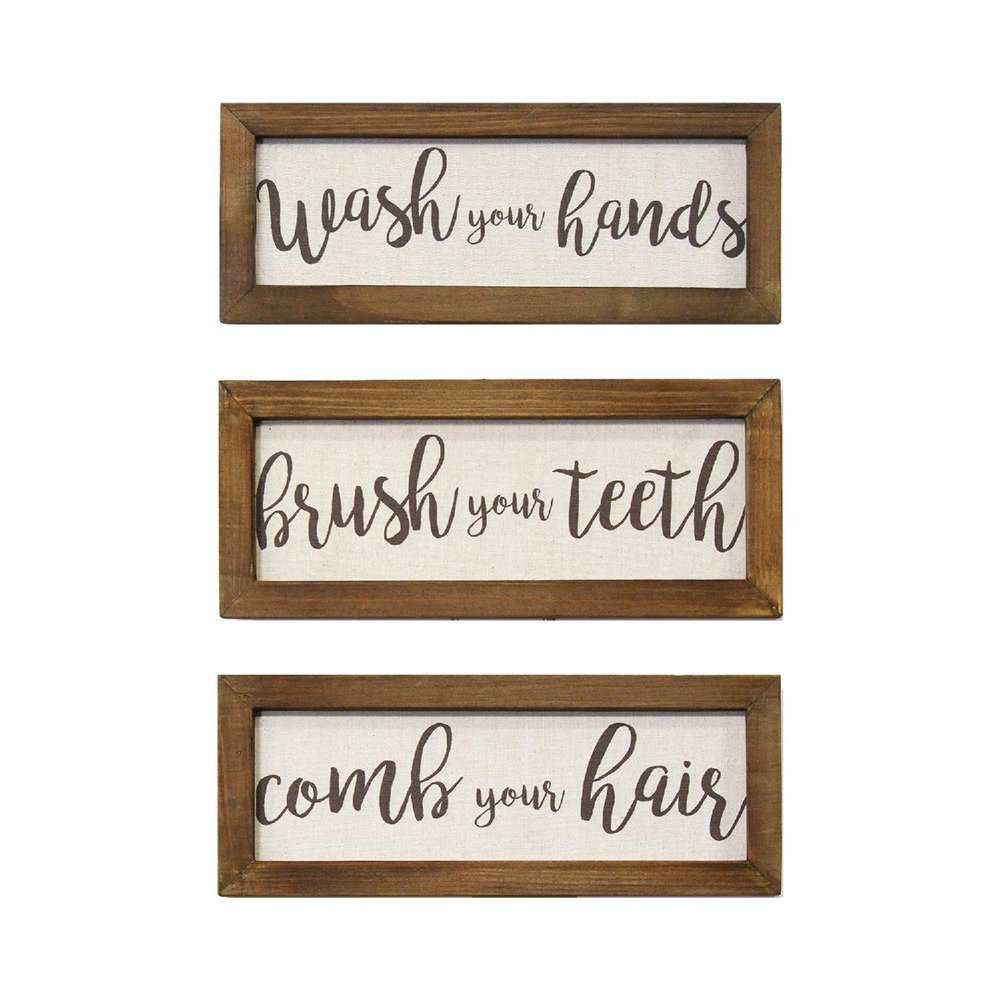Set Of Three Bathroom Rules Wood Framed Wall Art