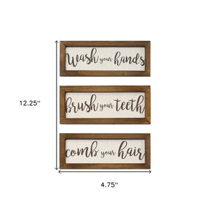 Set Of Three Bathroom Rules Wood Framed Wall Art