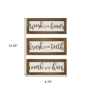 Set Of Three Bathroom Rules Wood Framed Wall Art