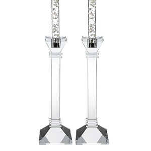 Set of Two Clear Crystal Tabletop Candle Holders