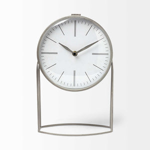 12" Gray Metal Table Clock