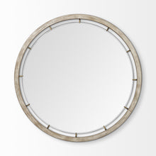 54" Brown Round Wood And Metal Framed Accent Mirror