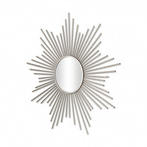 Striking Silver Metal Sunburst Design Wall Mirror