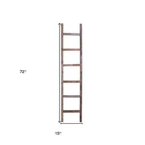 72" Gray Rustic Seven Step Wood Ladder Shelf