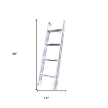 49" Whitewash Rustic Four Step Wood Ladder Shelf
