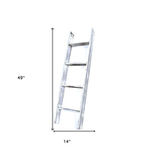 49" Whitewash Rustic Four Step Wood Ladder Shelf
