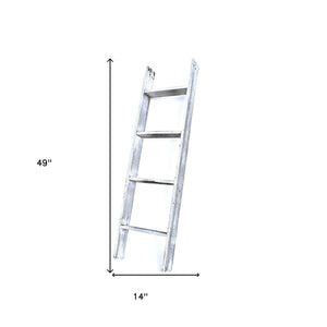 49" Whitewash Rustic Four Step Wood Ladder Shelf