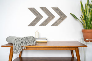 Set of Three Gray Distressed Wood Hanging Dimensional Sculptures