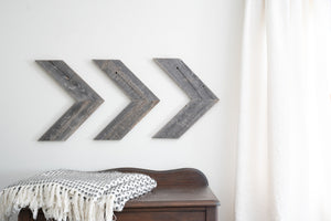 Set of Three Gray Distressed Wood Hanging Dimensional Sculptures