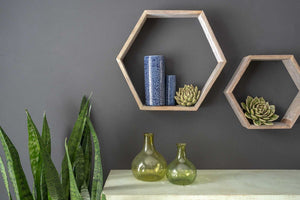 Set of Three Gray Wood Hexagon Wood Open Box Shelves