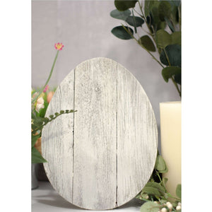 12" Farmhouse White Wwash Wooden Large Egg