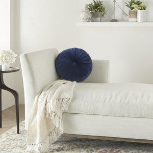 16" X 16" Dark Blue Round Velvet Throw Pillow