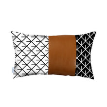 12" X 20" Brown and White Faux Leather Lumbar Throw Pillow Cover