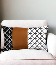 12" X 20" Brown and White Faux Leather Lumbar Throw Pillow Cover