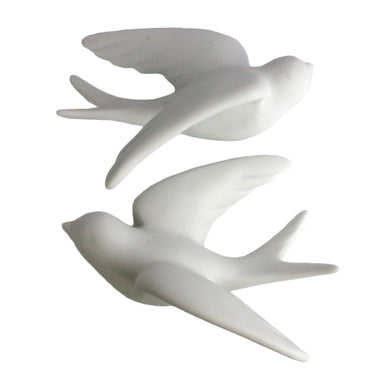 Set of Two White Ceramic Novelty Hanging Dimensional Sculpture
