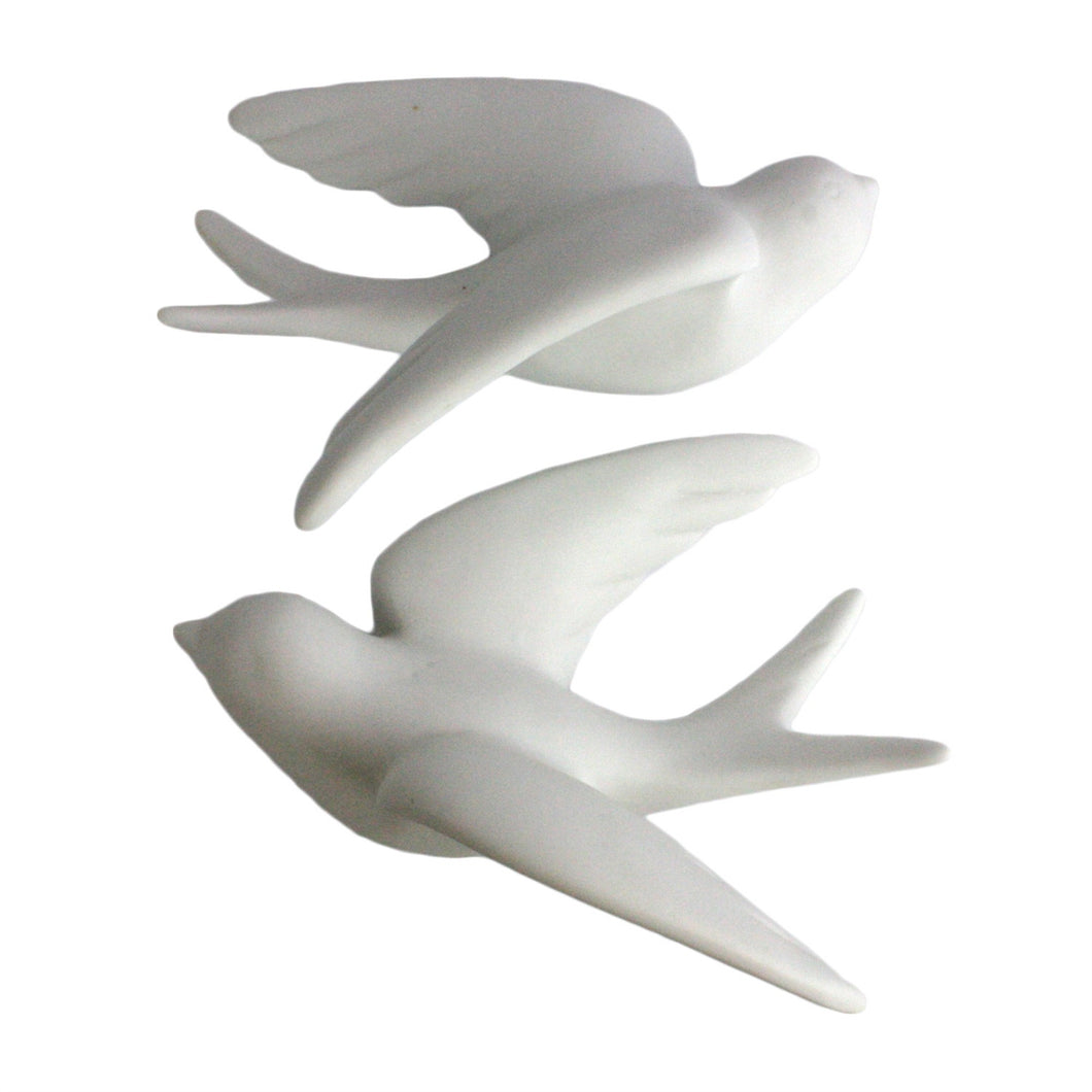 Set of Two White Ceramic Novelty Hanging Dimensional Sculpture