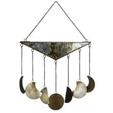 12" X 13" Antiqued Brass And Glass Moon Phase Hanging Dimensional Sculpture