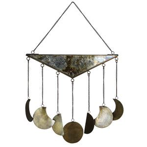 12" X 13" Antiqued Brass And Glass Moon Phase Hanging Dimensional Sculpture