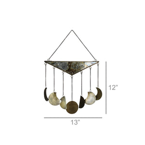 12" X 13" Antiqued Brass And Glass Moon Phase Hanging Dimensional Sculpture