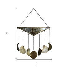12" X 13" Antiqued Brass And Glass Moon Phase Hanging Dimensional Sculpture