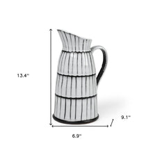13" Black And White Ceramic Cylinder Jug Vase With Sculptural Details