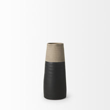 10" Black And Natural Color Block Cylinder Ceramic Jug Vase