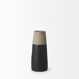 10" Black And Natural Color Block Cylinder Ceramic Jug Vase