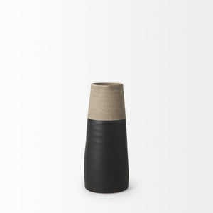 10" Black And Natural Color Block Cylinder Ceramic Jug Vase