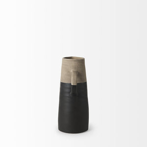 10" Black And Natural Color Block Cylinder Ceramic Jug Vase