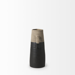 10" Black And Natural Color Block Cylinder Ceramic Jug Vase