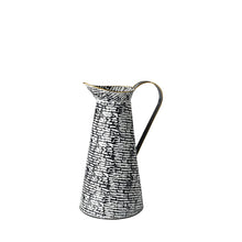 14" Black And White Abstract Cylinder Metal Jug Vase