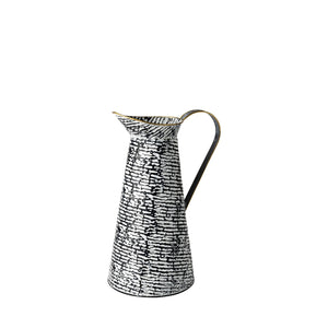 14" Black And White Abstract Cylinder Metal Jug Vase