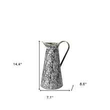 14" Black And White Abstract Cylinder Metal Jug Vase
