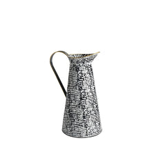 14" Black And White Abstract Cylinder Metal Jug Vase