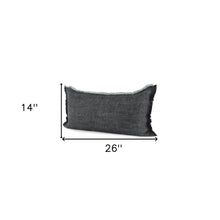 14" X 26" Black And Aqua Linen Throw Pillow Cover