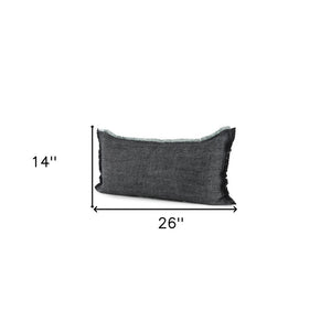 14" X 26" Black And Aqua Linen Throw Pillow Cover