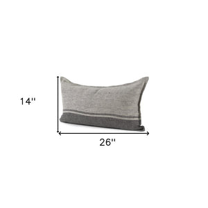14" X 26" Dark Gray And Light Gray Striped Linen Lumbar Throw Pillow Cover