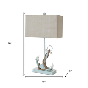 Set of Two 28" Blue Coastal Anchor Table Lamps With Beige Shade