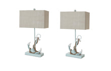 Set of Two 28" Blue Coastal Anchor Table Lamps With Beige Shade