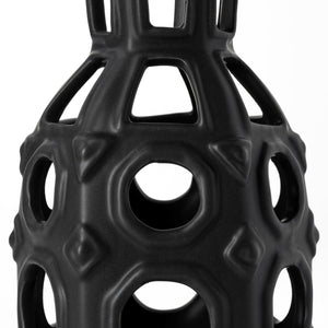 9" Black Abstract Cylinder Metal Table Vase