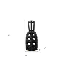 9" Black Abstract Cylinder Metal Table Vase