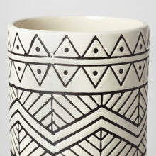 17" Cream and Charcoal Geometric Cylinder Ceramic Vase