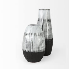 13" Black Gray And White Abstract Cylinder Ceramic Table Vase